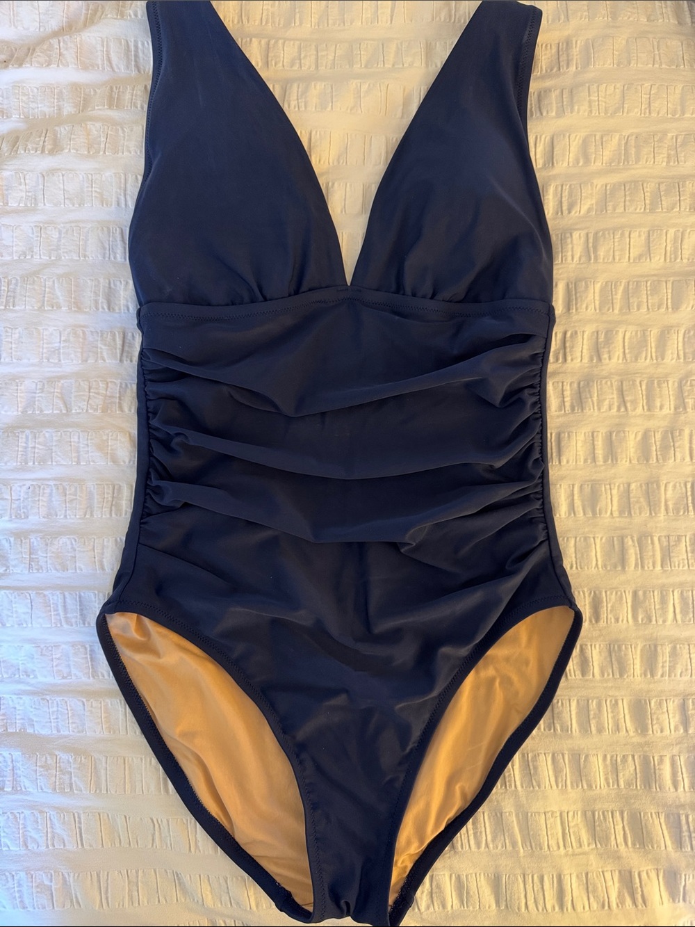 J. Crew Factory Ruched plunge one-piece swimsuit - navy